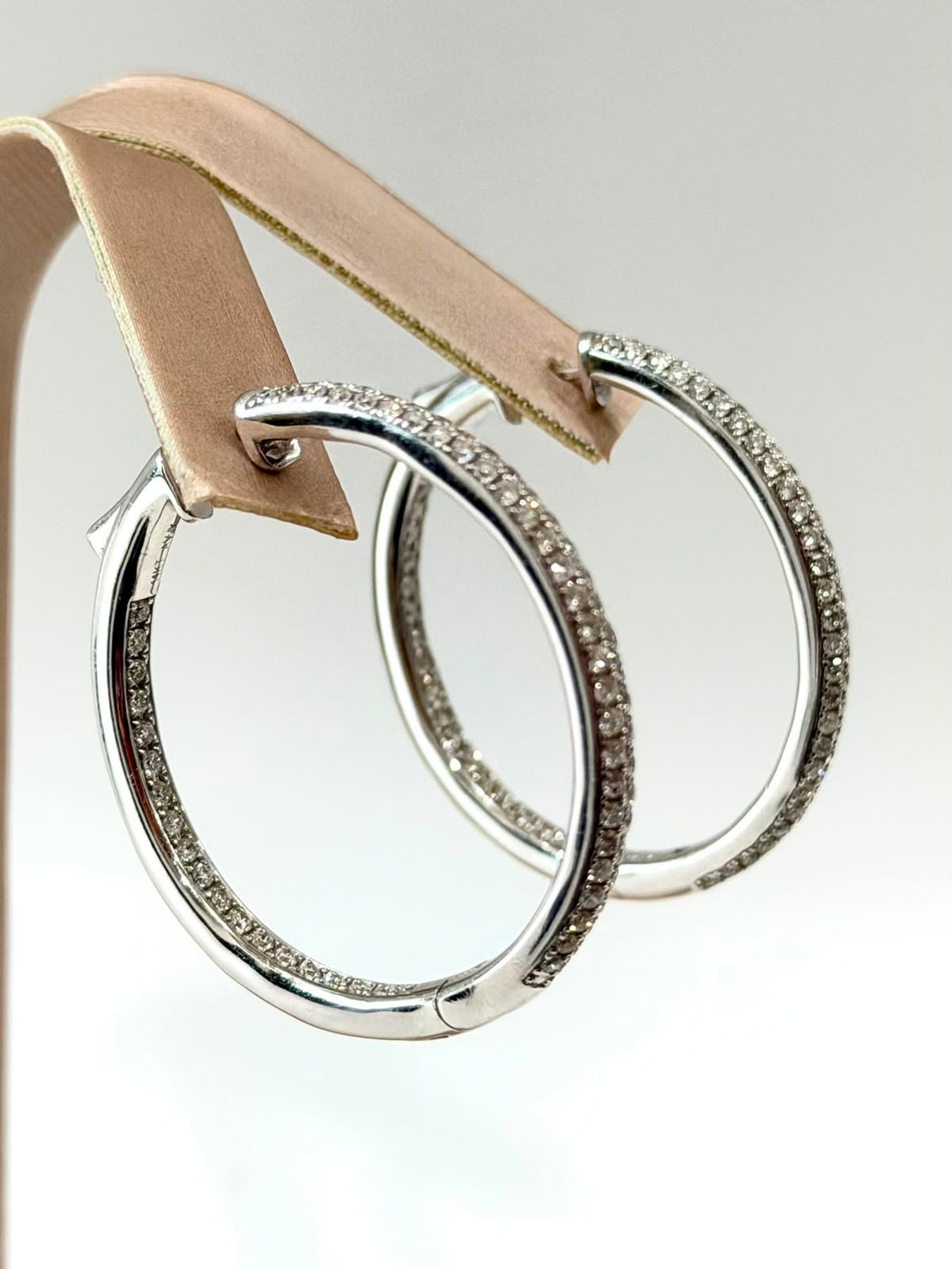 14K WHITE GOLD DIAMOND INSIDE OUT HOOP EARRINGS