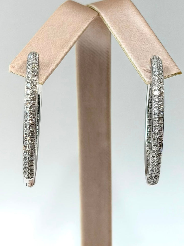 14K WHITE GOLD DIAMOND INSIDE OUT HOOP EARRINGS