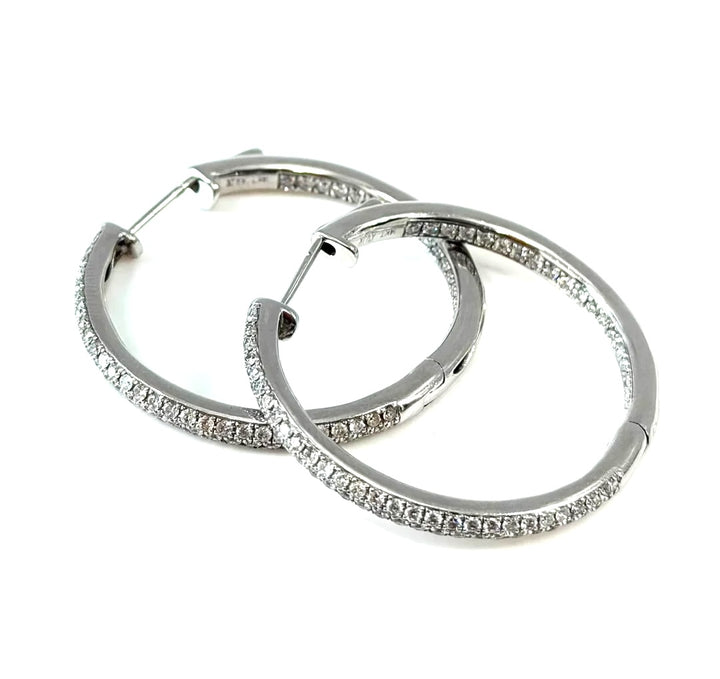 14K WHITE GOLD DIAMOND INSIDE OUT HOOP EARRINGS