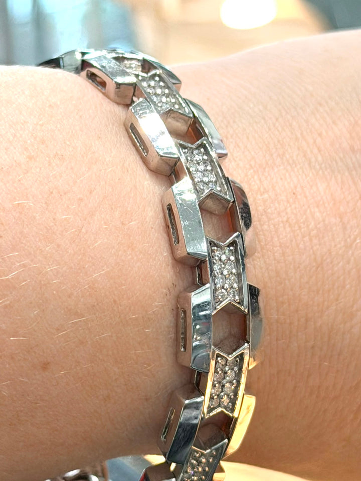 14K WHITE GOLD DIAMOND LINK BRACELET