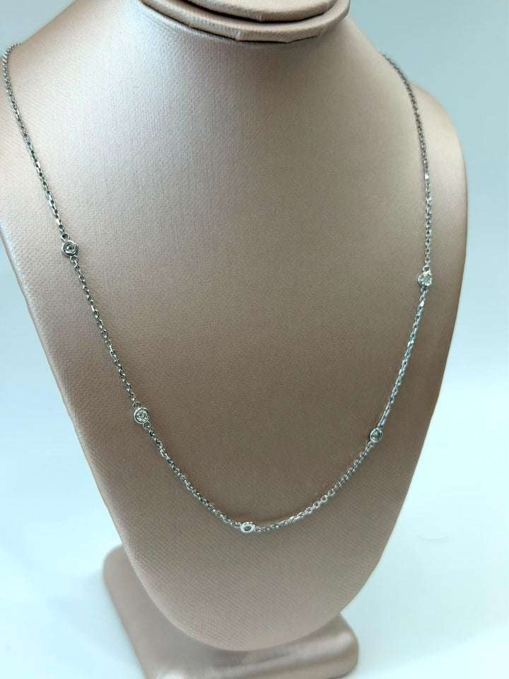 14K WHITE GOLD DIAMOND STATION NECKLACE