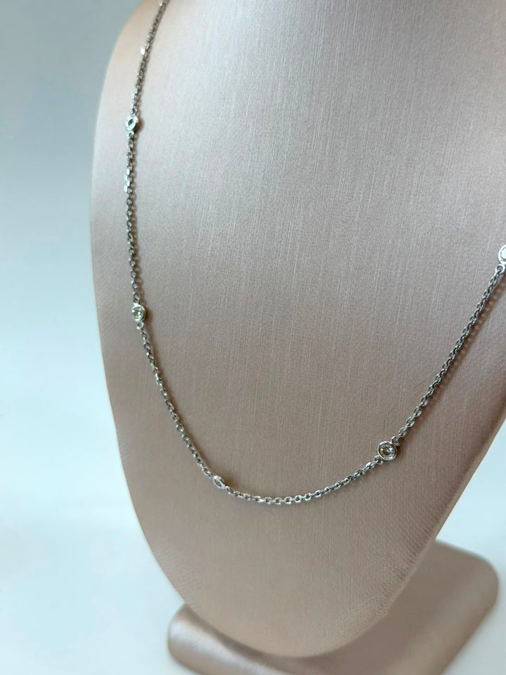14K WHITE GOLD DIAMOND STATION NECKLACE