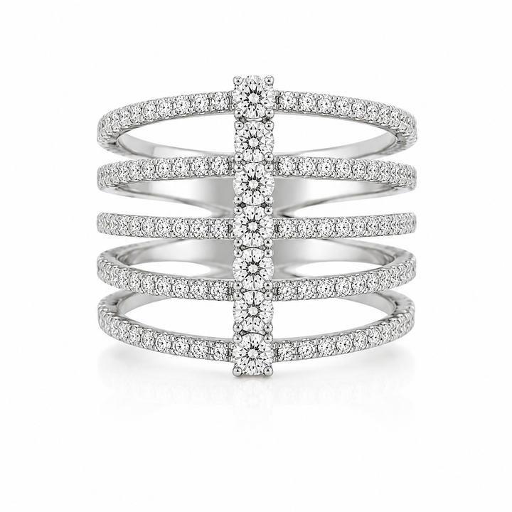 14K WHITE GOLD LAB-GROWN DIAMOND MULTI-ROW RING