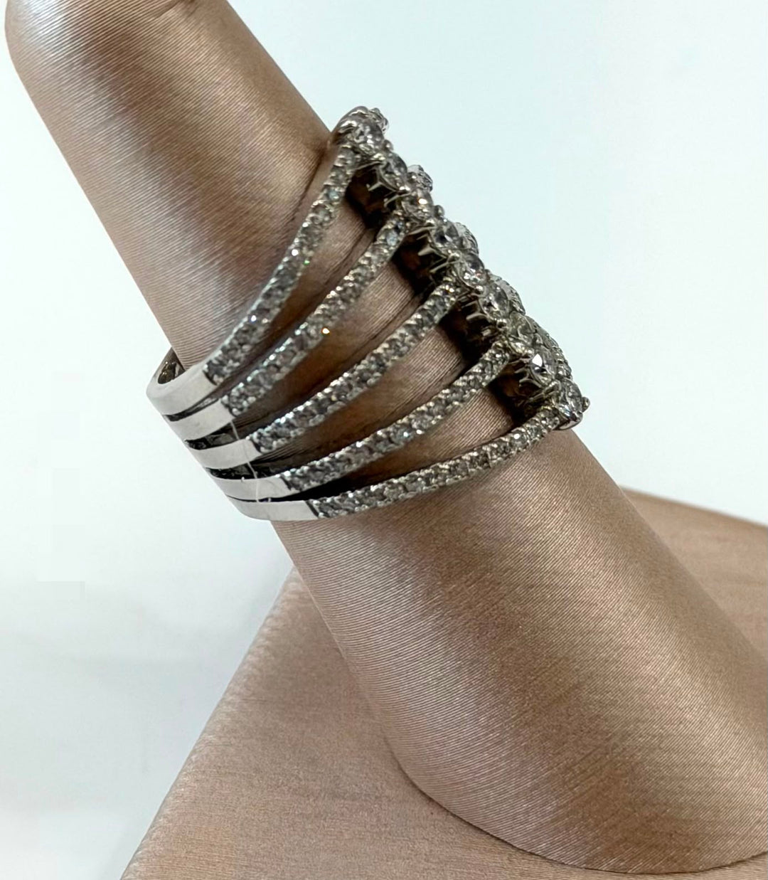 14K WHITE GOLD LAB-GROWN DIAMOND MULTI-ROW RING