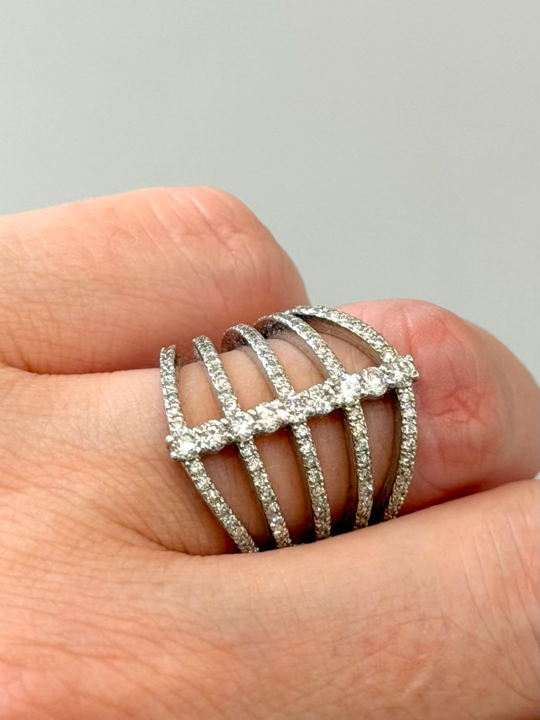 14K WHITE GOLD LAB-GROWN DIAMOND MULTI-ROW RING