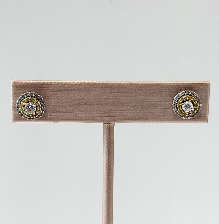 14K WHITE GOLD YELLOW &amp; WHITE DIAMOND STUD EARRINGS