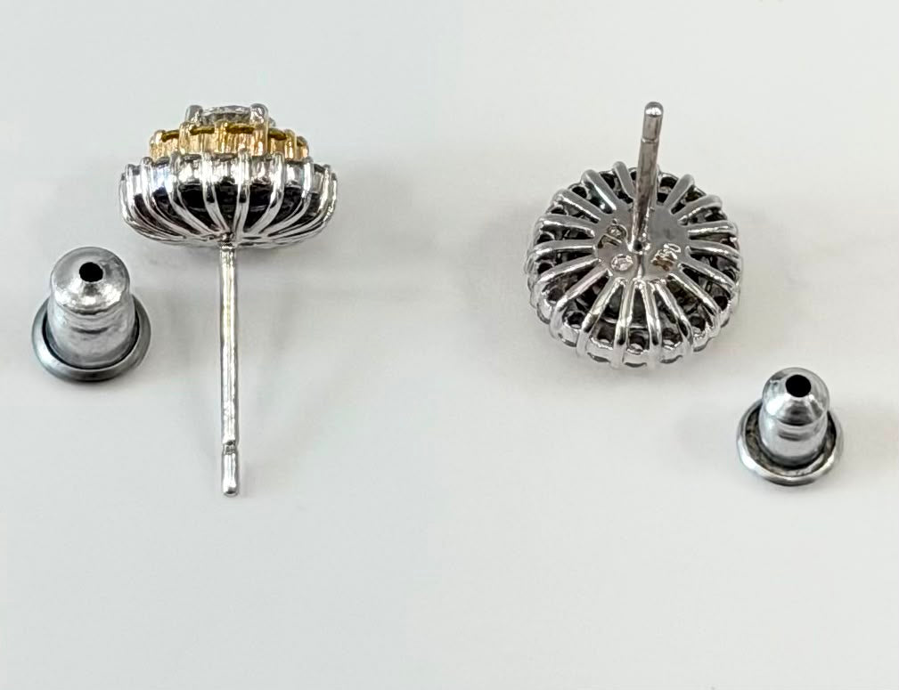 14K WHITE GOLD YELLOW &amp; WHITE DIAMOND STUD EARRINGS