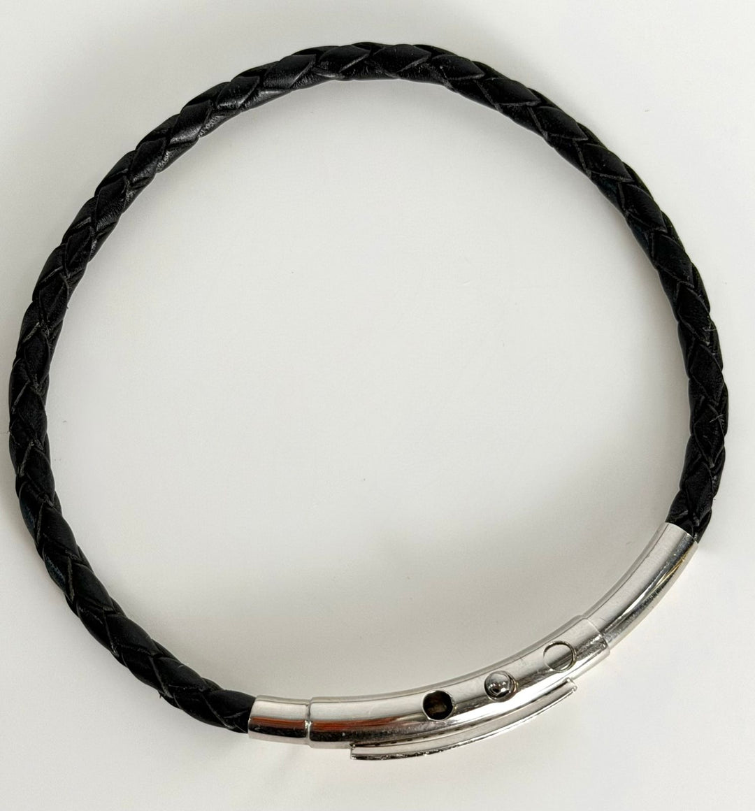 14K WHITE GOLD &amp; BLACK DIAMOND LEATHER BRACELET
