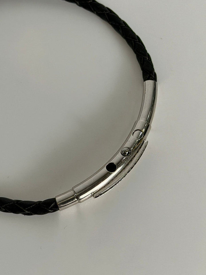 14K WHITE GOLD &amp; BLACK DIAMOND LEATHER BRACELET