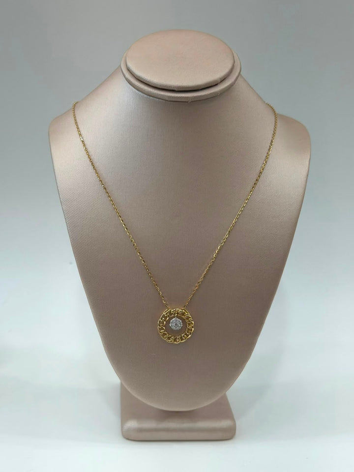 14K YELLOW GOLD DIAMOND CIRCLE PENDANT NECKLACE