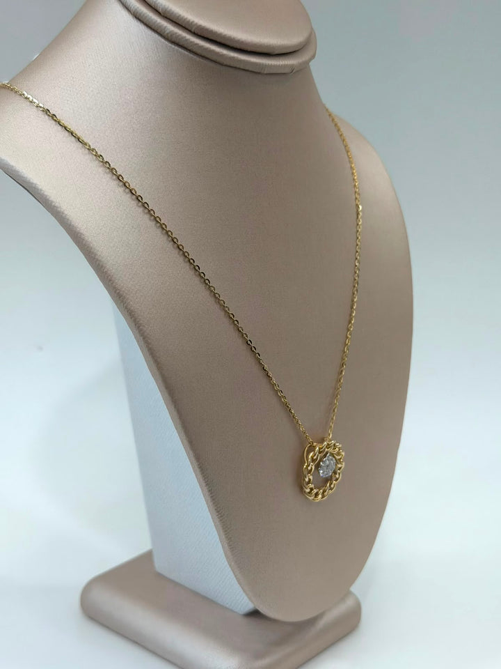 14K YELLOW GOLD DIAMOND CIRCLE PENDANT NECKLACE