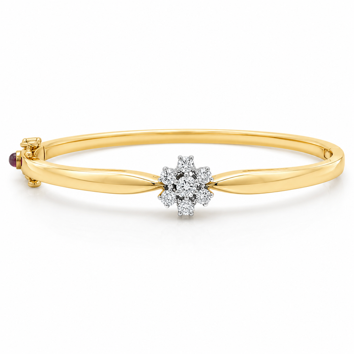 14K YELLOW GOLD DIAMOND CLUSTER BANGLE BRACELET