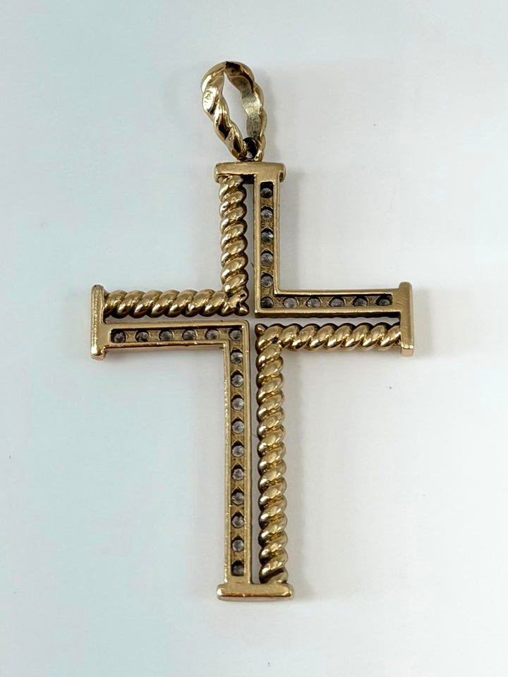 14K YELLOW GOLD DIAMOND CROSS PENDANT