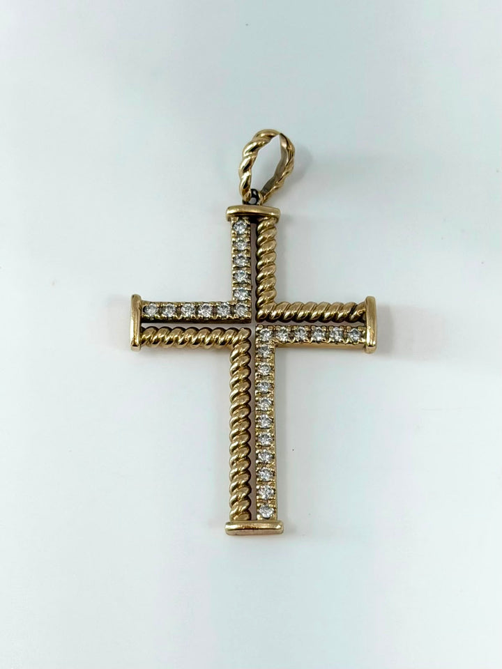 14K YELLOW GOLD DIAMOND CROSS PENDANT