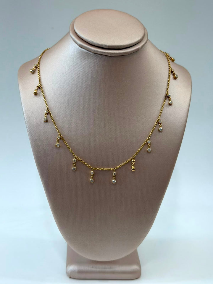 14K YELLOW GOLD DIAMOND DANGLE STATION NECKLACE