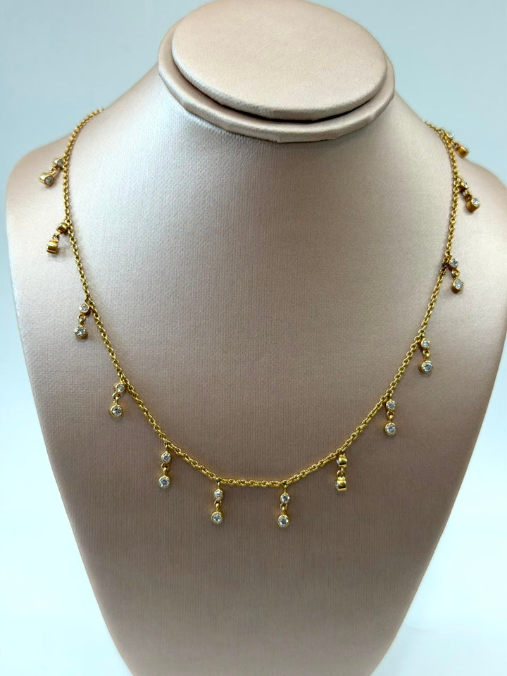 14K YELLOW GOLD DIAMOND DANGLE STATION NECKLACE