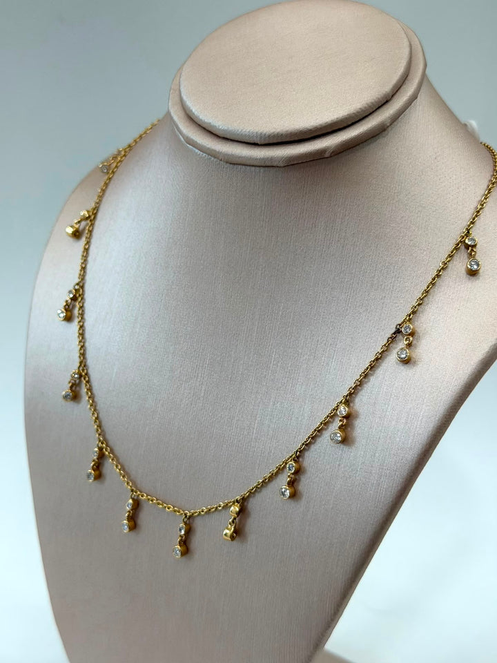 14K YELLOW GOLD DIAMOND DANGLE STATION NECKLACE