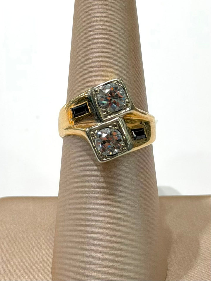 14K YELLOW GOLD DIAMOND &amp; RED GEMSTONE RING