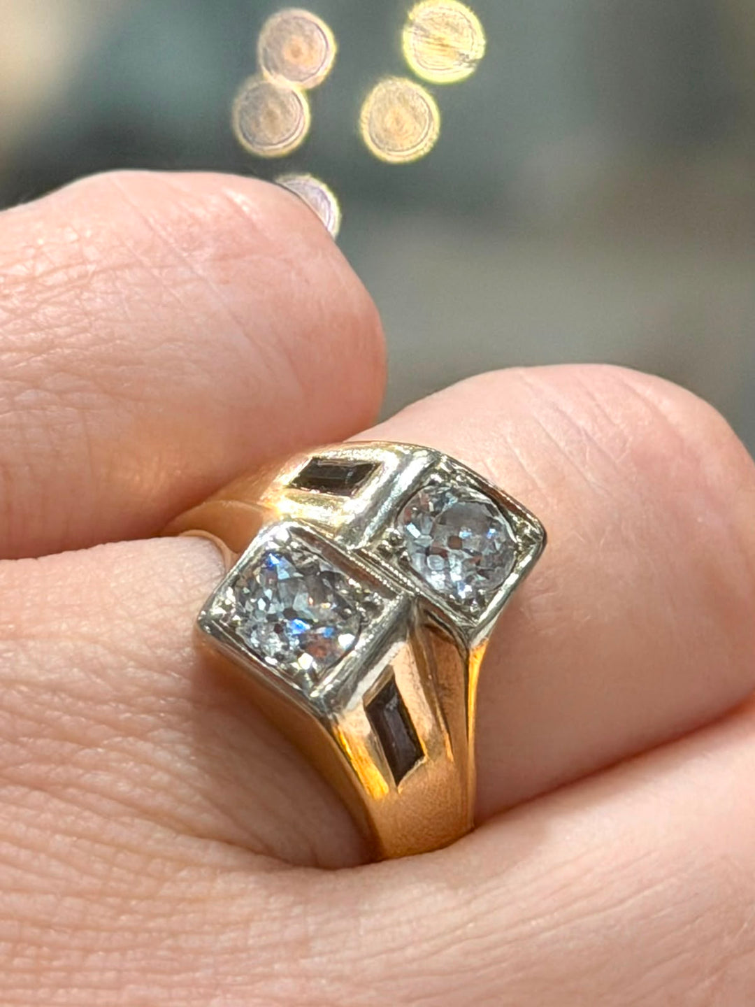 14K YELLOW GOLD DIAMOND &amp; RED GEMSTONE RING
