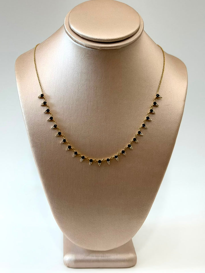 14K YELLOW GOLD DIAMOND &amp; SAPPHIRE FRINGE NECKLACE