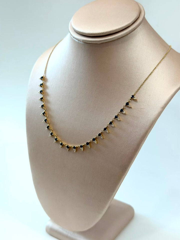 14K YELLOW GOLD DIAMOND &amp; SAPPHIRE FRINGE NECKLACE