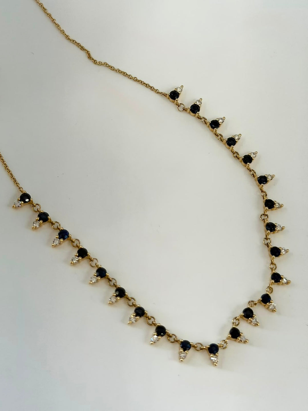 14K YELLOW GOLD DIAMOND &amp; SAPPHIRE FRINGE NECKLACE