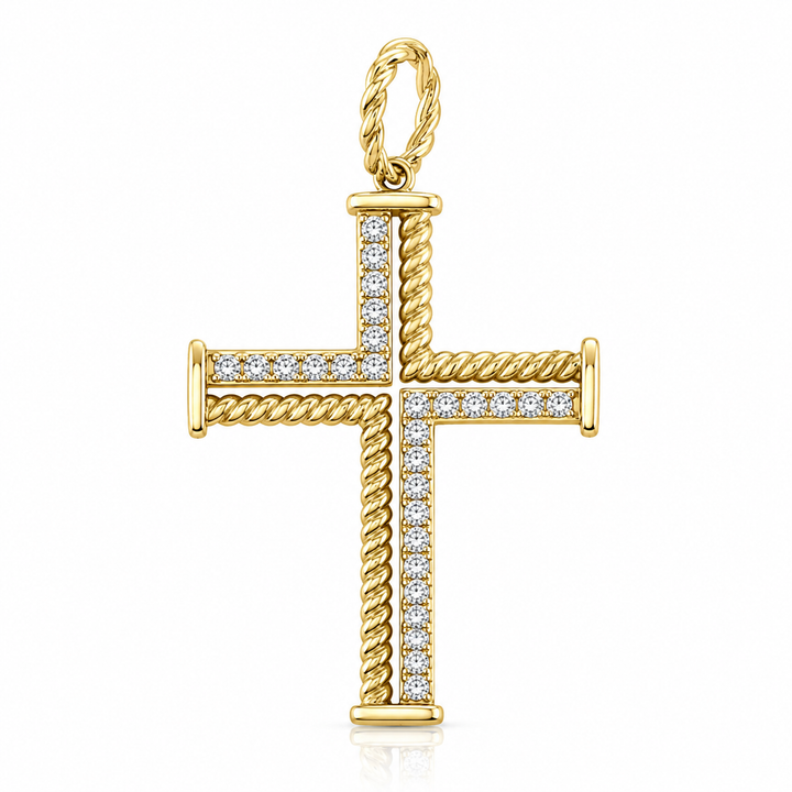 14K YELLOW GOLD DIAMOND CROSS PENDANT