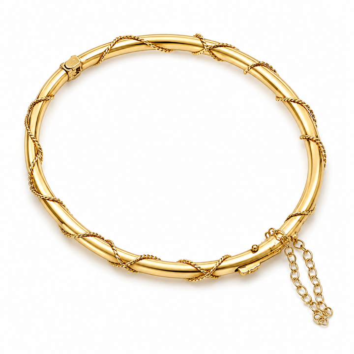 14K YELLOW GOLD TWISTED ROPE BANGLE BRACELET