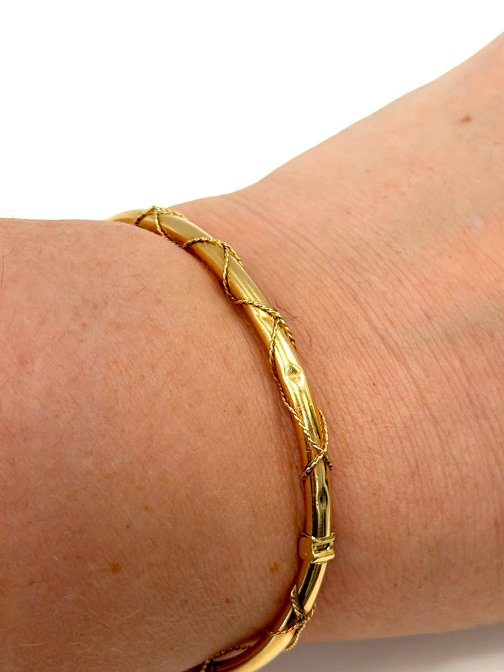 14K YELLOW GOLD TWISTED ROPE BANGLE BRACELET