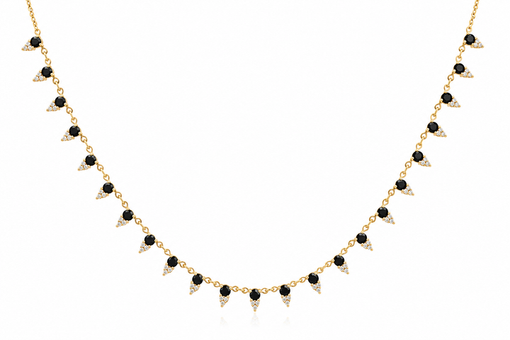 14K YELLOW GOLD DIAMOND &amp; SAPPHIRE FRINGE NECKLACE