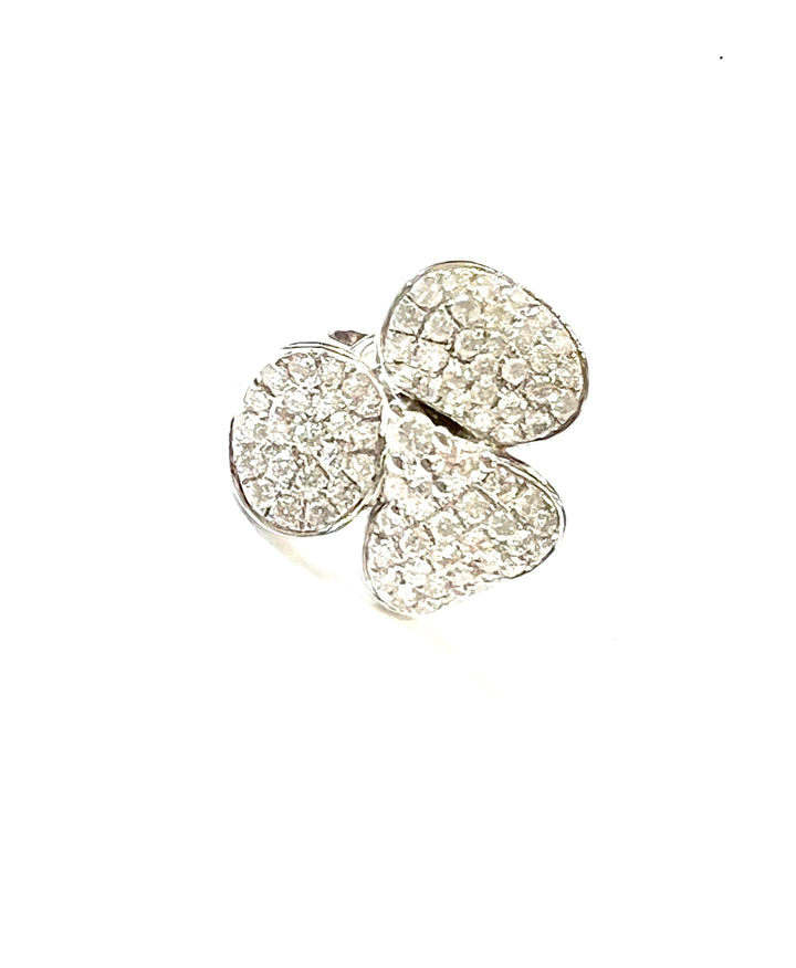 18K WHITE GOLD DIAMOND PAVE 3 PETAL FLOWER STUD EARRINGS