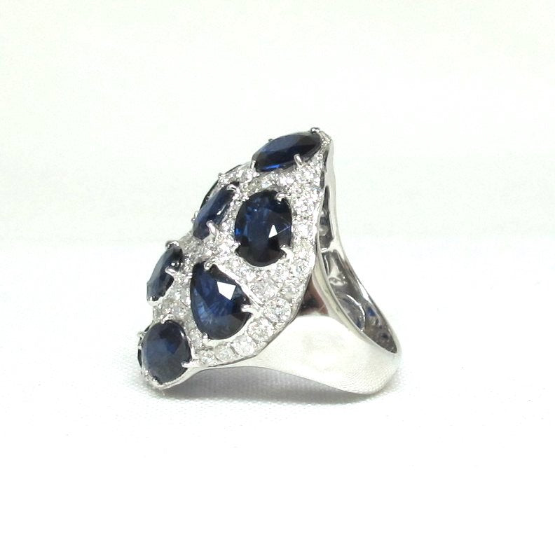 18K WHITE GOLD SAPPHIRE &amp; DIAMONDS STATEMENT RING