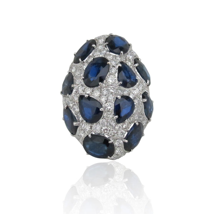 18K WHITE GOLD SAPPHIRE &amp; DIAMONDS STATEMENT RING