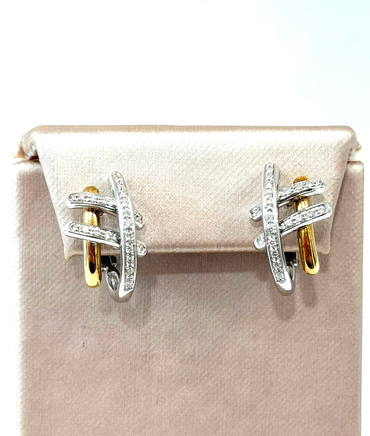 18K TWO-TONE DIAMOND HOOP EARRINGS
