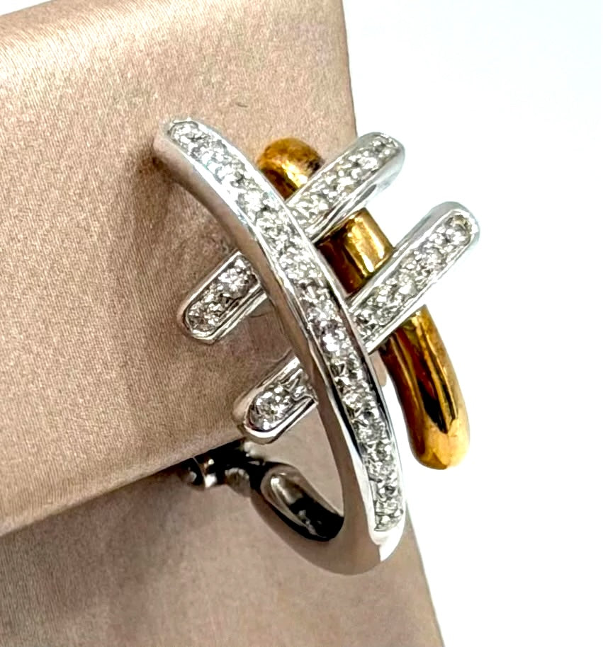 18K TWO-TONE DIAMOND HOOP EARRINGS