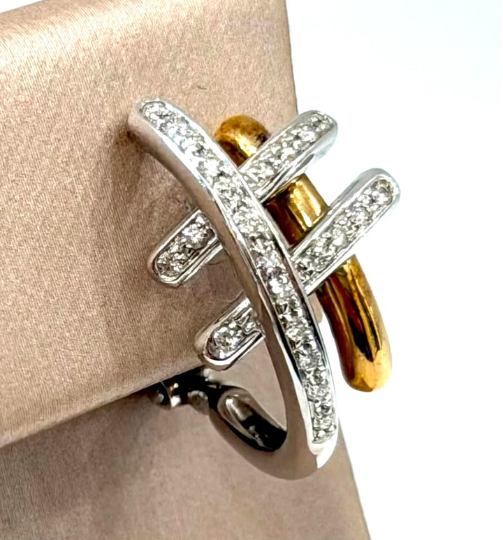 18K TWO-TONE DIAMOND HOOP EARRINGS