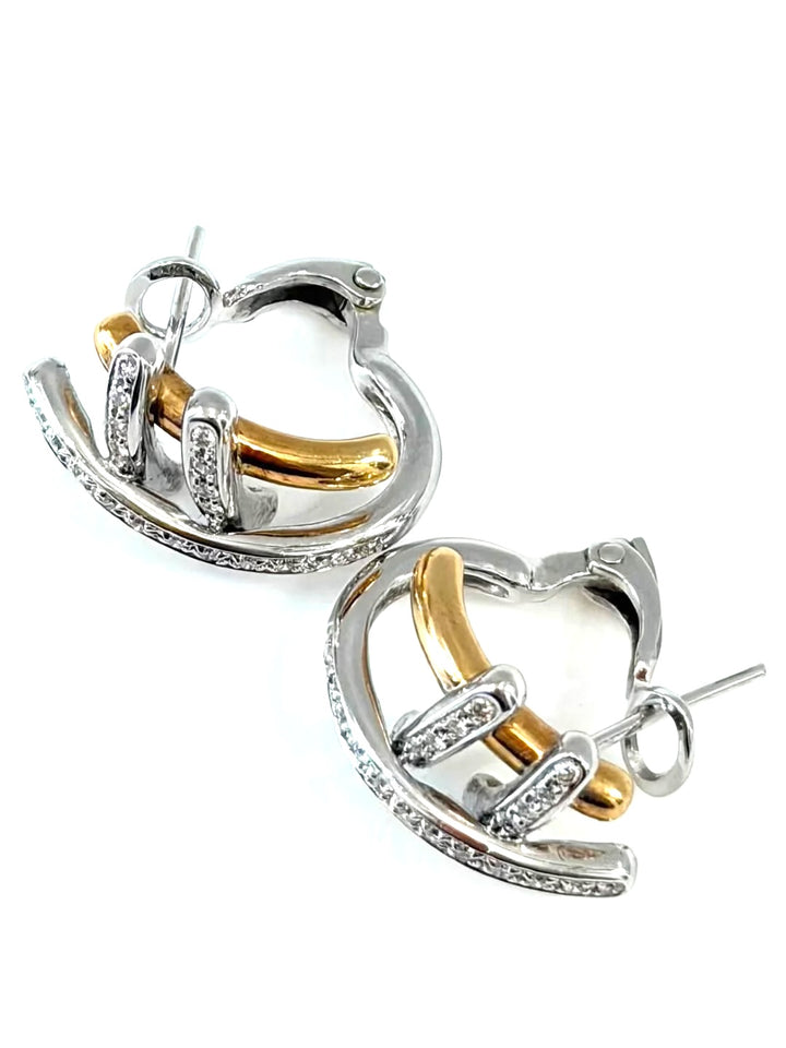 18K TWO-TONE DIAMOND HOOP EARRINGS