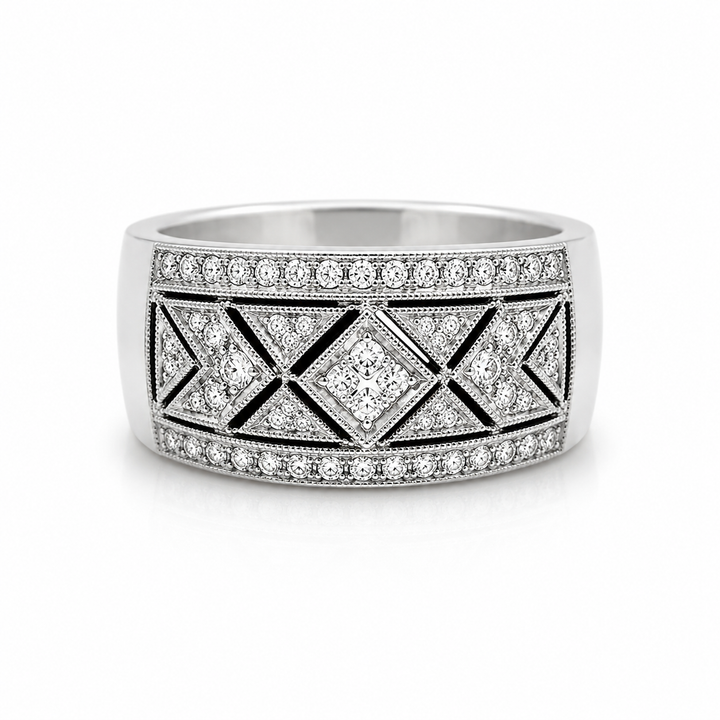 18K WHITE GOLD DIAMOND GEOMETRIC WIDE BAND RING