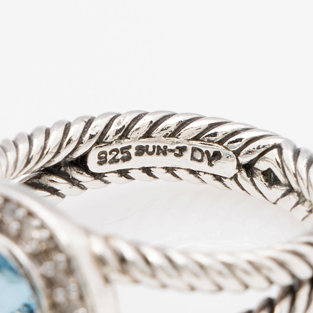 DAVID YURMAN STERLING SILVER BLUE TOPAZ &amp; DIAMOND PETITE CERISE RING