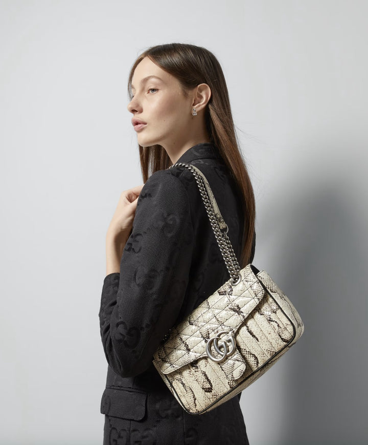 GUCCI GG MARMONT SMALL PYTHON LEATHER SHOULDER BAG