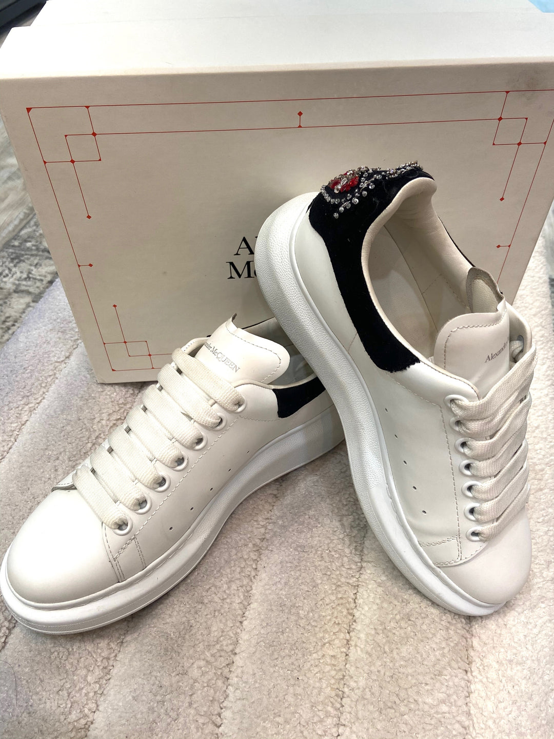 ALEXANDER MCQUEEN CALFSKIN LEATHER CRYSTAL EMBLLISHED SNEAKERS