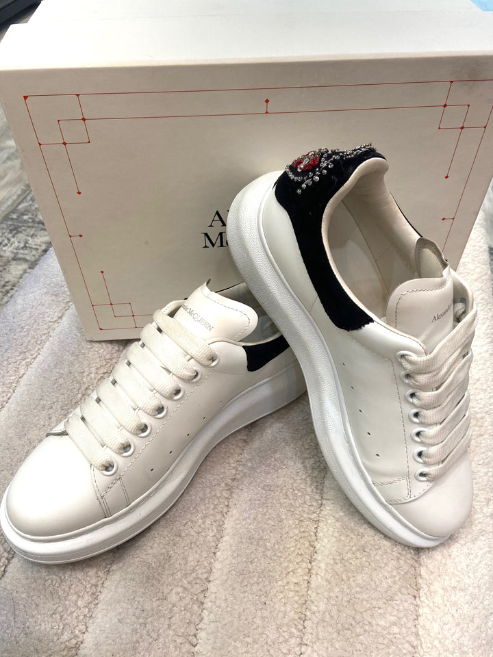 ALEXANDER MCQUEEN CALFSKIN LEATHER CRYSTAL EMBLLISHED SNEAKERS