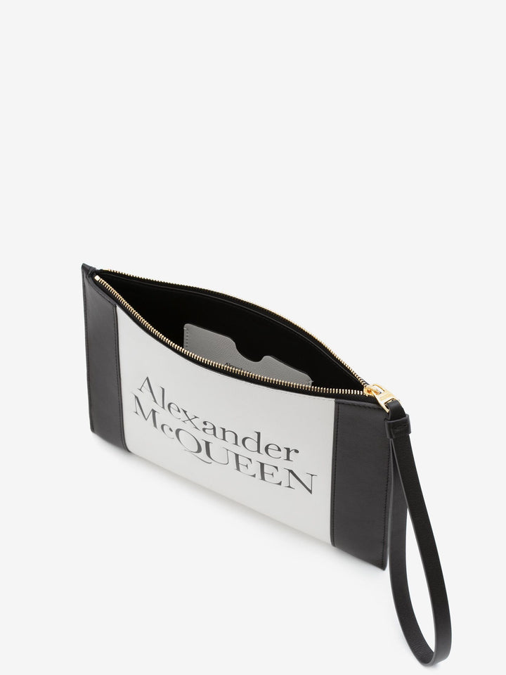 ALEXANDER MCQUEEN SIGNATURE ZIPPER CALFSKIN POUCH WRISTLET