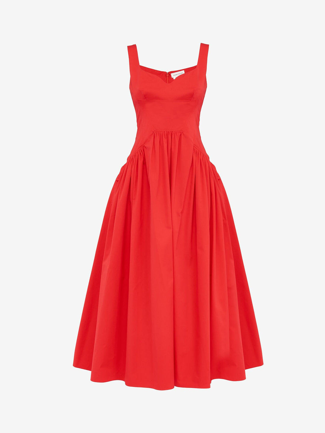 ALEXANDER MCQUEEN SWEETHEART NECKLINE POPLIN MIDI DRESS