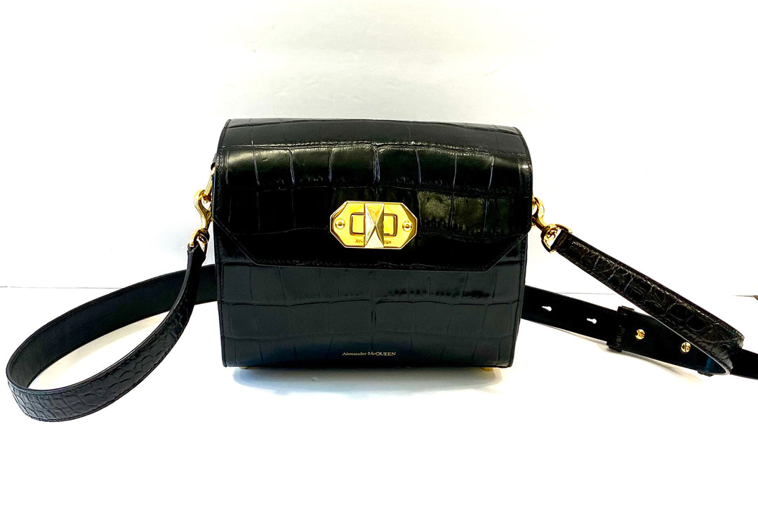 ALEXANDER MCQUEEN CROC EMBOSSED CALFSKIN BOX 21 SHOULDER BAG