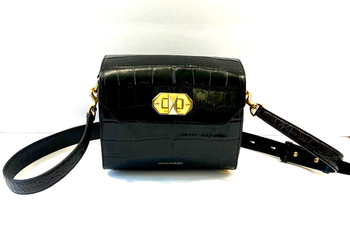ALEXANDER MCQUEEN CROC EMBOSSED CALFSKIN BOX 21 SHOULDER BAG