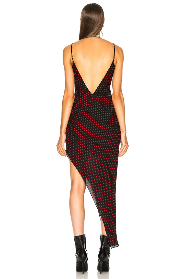 AMIRI ASYMMETRICAL DOT SILK DRESS