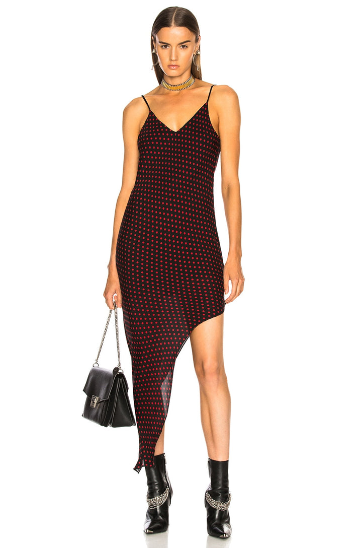 AMIRI ASYMMETRICAL DOT SILK DRESS