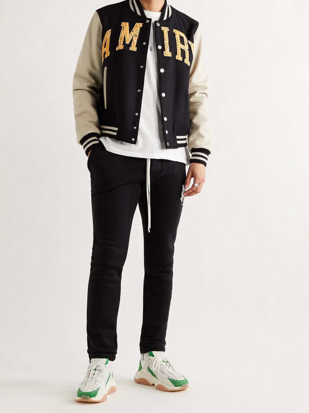 AMIRI BONE RUNNER LEATHER SUEDE &amp; MESH SNEAKERS