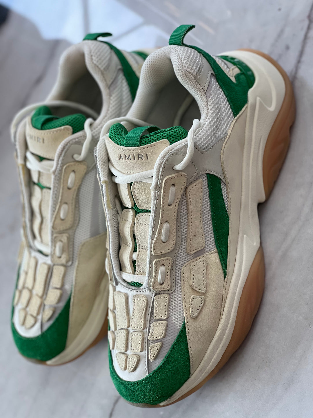 AMIRI BONE RUNNER LEATHER SUEDE &amp; MESH SNEAKERS